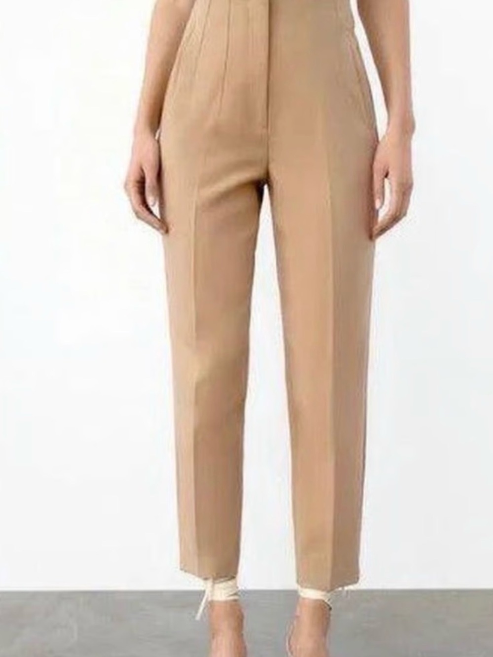 Zara High-Waist Straight Tailored Trousers - Beige